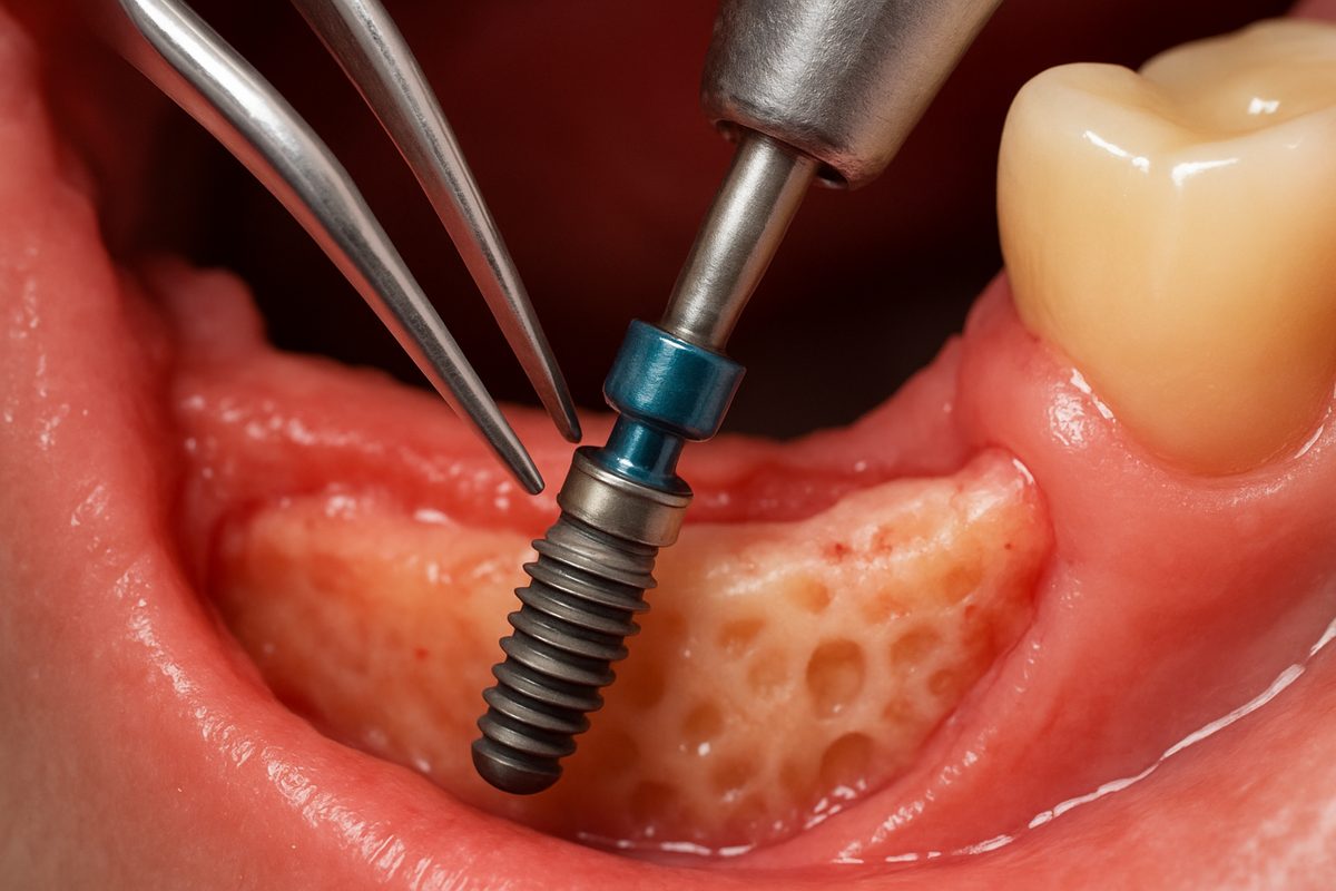 Dental implant being placed to replace a missing tooth in Lowell, MA