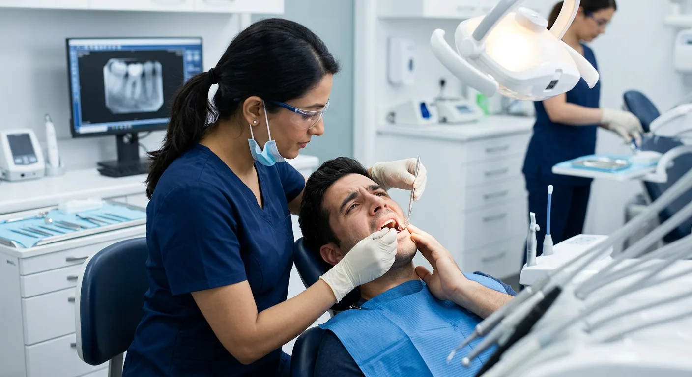 Emergency dentist treating a patient with urgent tooth pain in Lowell, MA